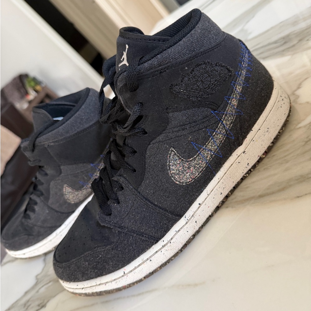 Air Jordan 1 Black mid crater mid Top with Speckled Multicolor Swoosh DM3529-001